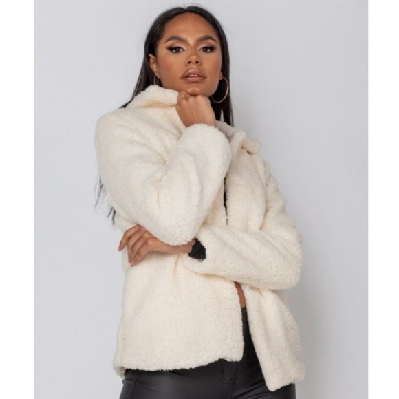 Long Sleeve Collared Teddy Bear Fur Jacket - Picture 8 of 12